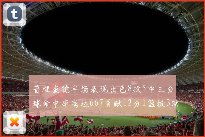 普理查德半场表现出色8投5中三分球命中率高达667贡献12分1篮板3助攻